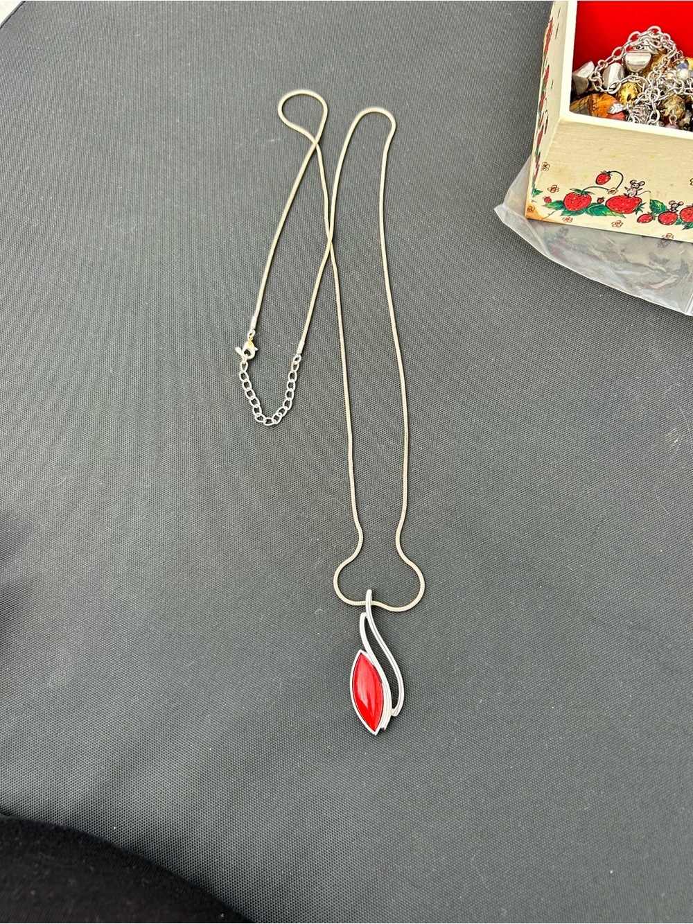 5/$25 Modern Silver Necklace with Red Pendant - Women's Jewelry